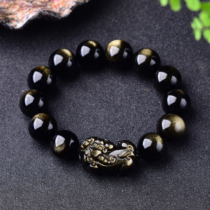 男性と女性のための黒曜石のブレスレット,天然の金の宝石,癒し - Gemstone Bracelet Healing のレビューと価格