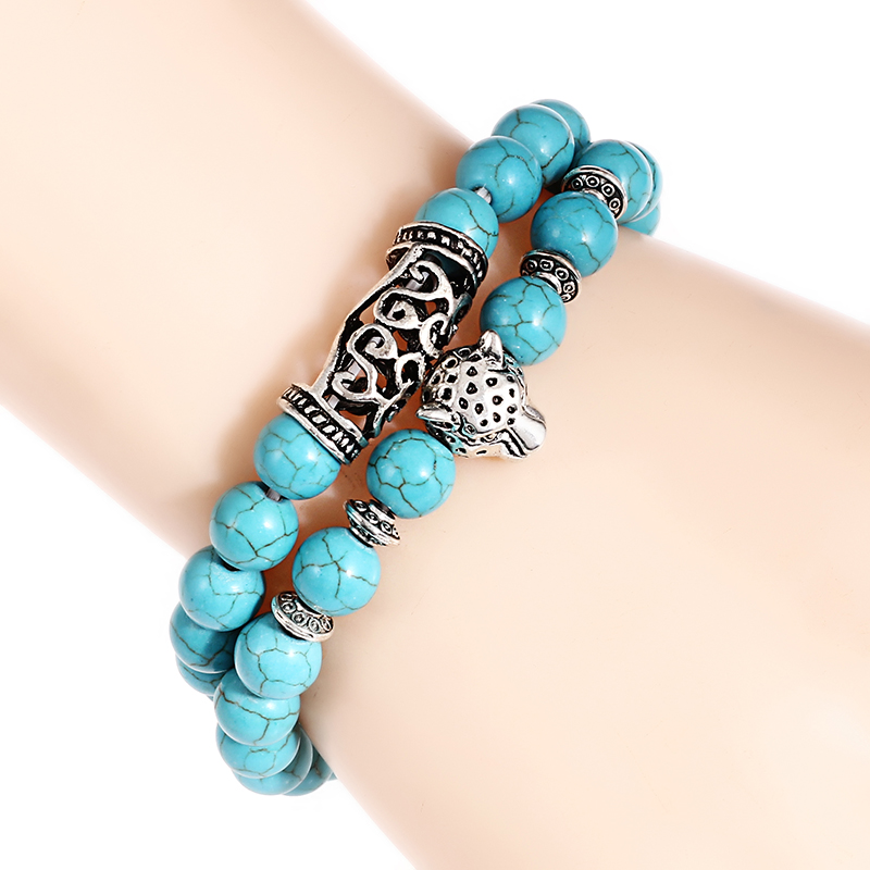 プレミアム 2 ピース/セットヒョウビーズ男性アパレルアクセ - Gemstone Bracelet Healing のレビューと価格