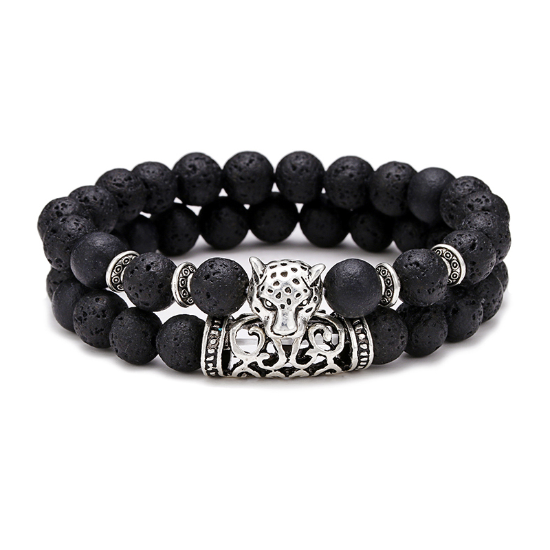 プレミアム 2 ピース/セットヒョウビーズ男性アパレルアクセ - Gemstone Bracelet Healing のレビューと価格