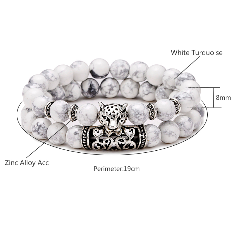 プレミアム 2 ピース/セットヒョウビーズ男性アパレルアクセ - Gemstone Bracelet Healing のレビューと価格