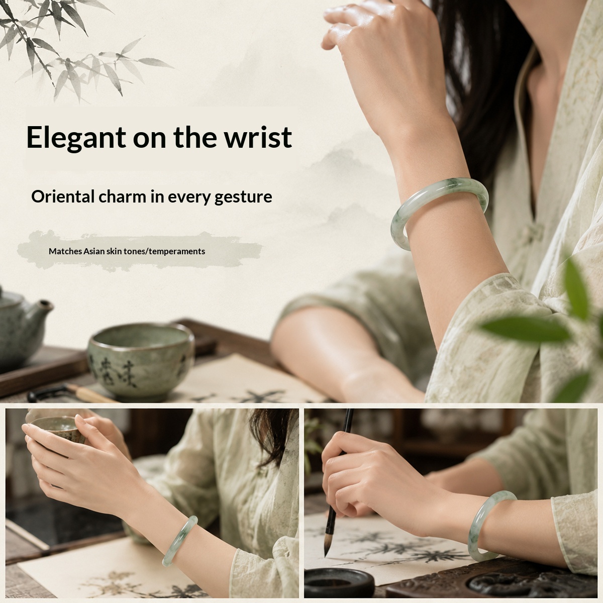 天然天山翡翠丸棒ブレスレットグリーンホワイトストーンブレスレ - Gemstone Bracelet Healing のレビューと価格